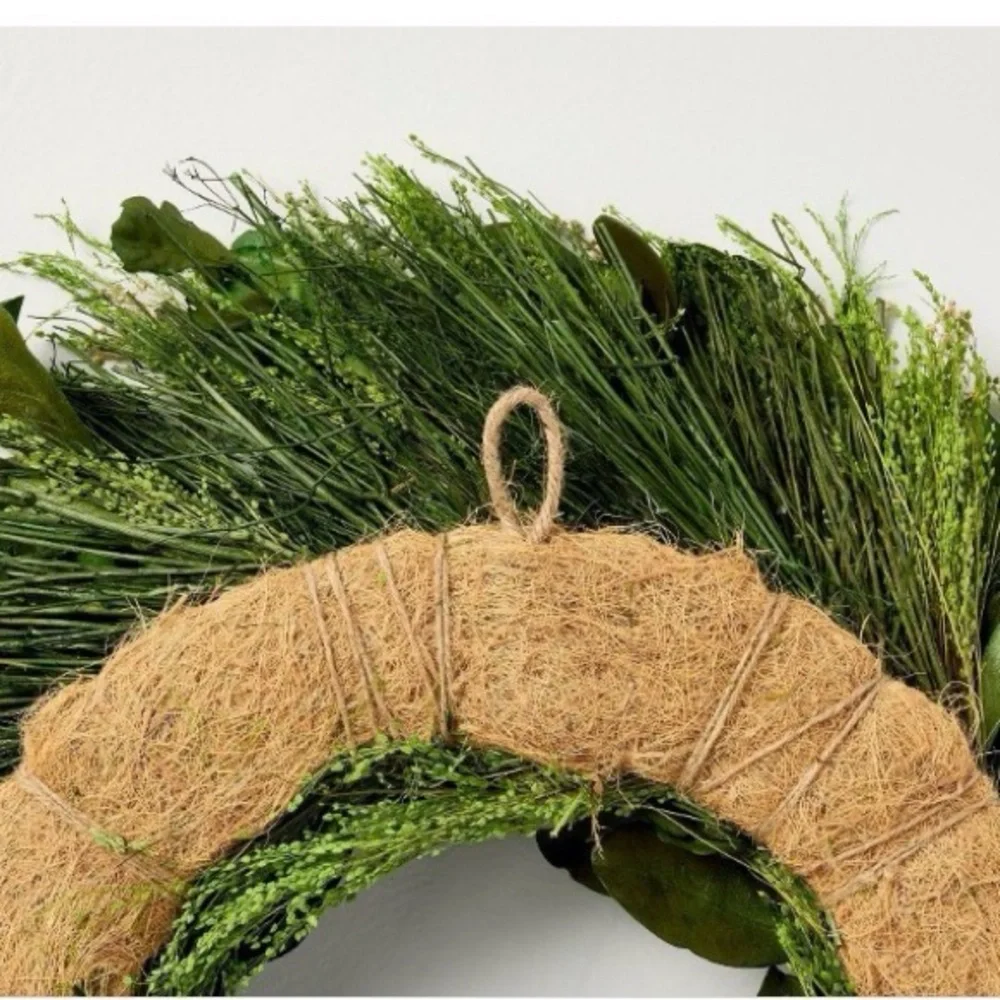 Hearth and Hand 21” Preserved Mixed Leaf & Grass Spring Wreath NIB
